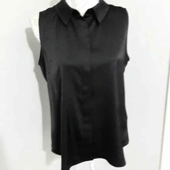 Karl Lagerfeld lovely dark black sleeveless button down top size M - Picture 3 of 10